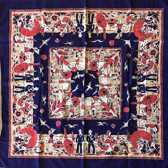 Reserved: Vintage Cotton Beach Print Scarf - Picture 1 of 9
